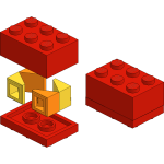 Two cheese slopes held sideways between a brick and a plate